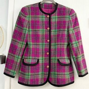 Michel Rene Plaid Blazer Tailored Vintage-Inspired Jacket Women's Size 40